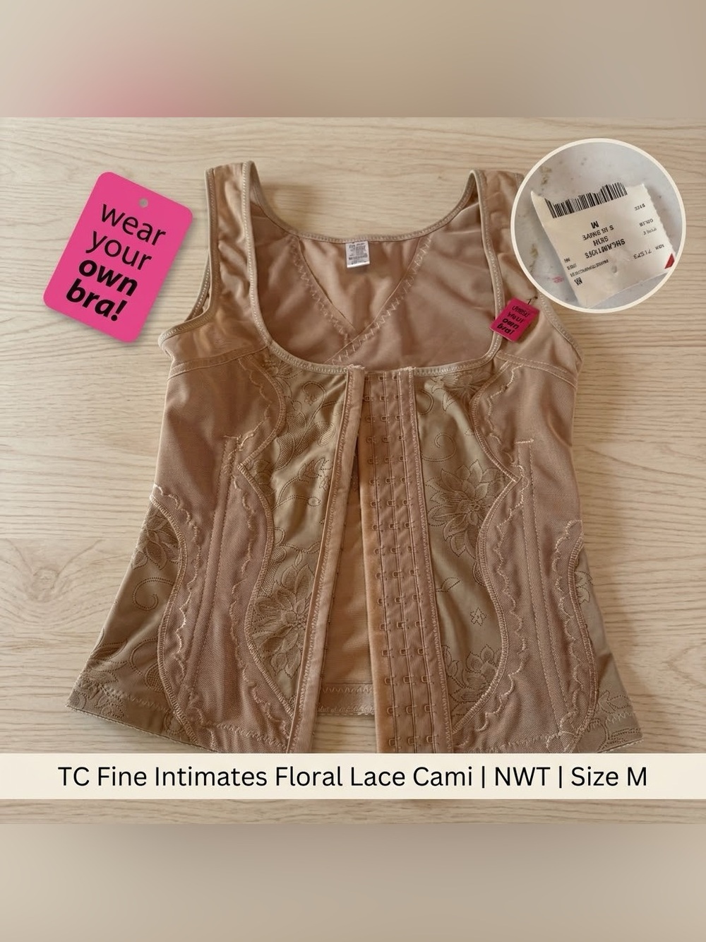 NWT TC Fine Intimates Nude Hook-Eye Torsette Shapewear Tank Top Size M